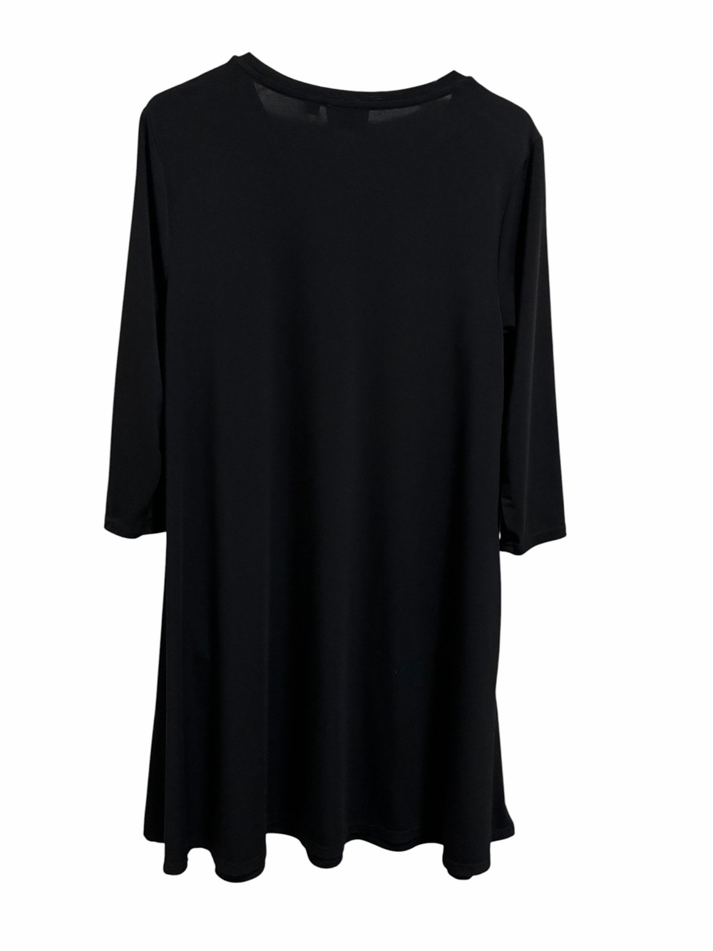 Leota Black Dress Large Solid Minimalist Stretch Flowy 3/4 Sleeves Pockets Swing - Picture 4 of 9
